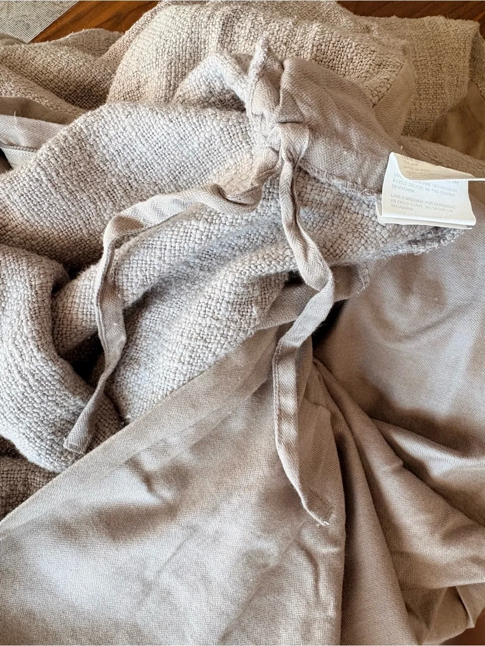 Crate & Barrel King Duvet Cover + 2 King Shams Greige Textured Linen Blend Set